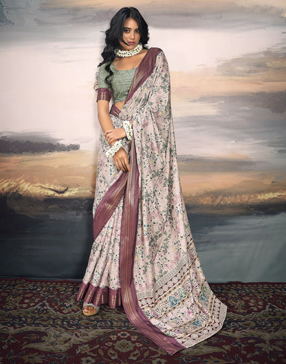 Light Pink Silk Printed Saree