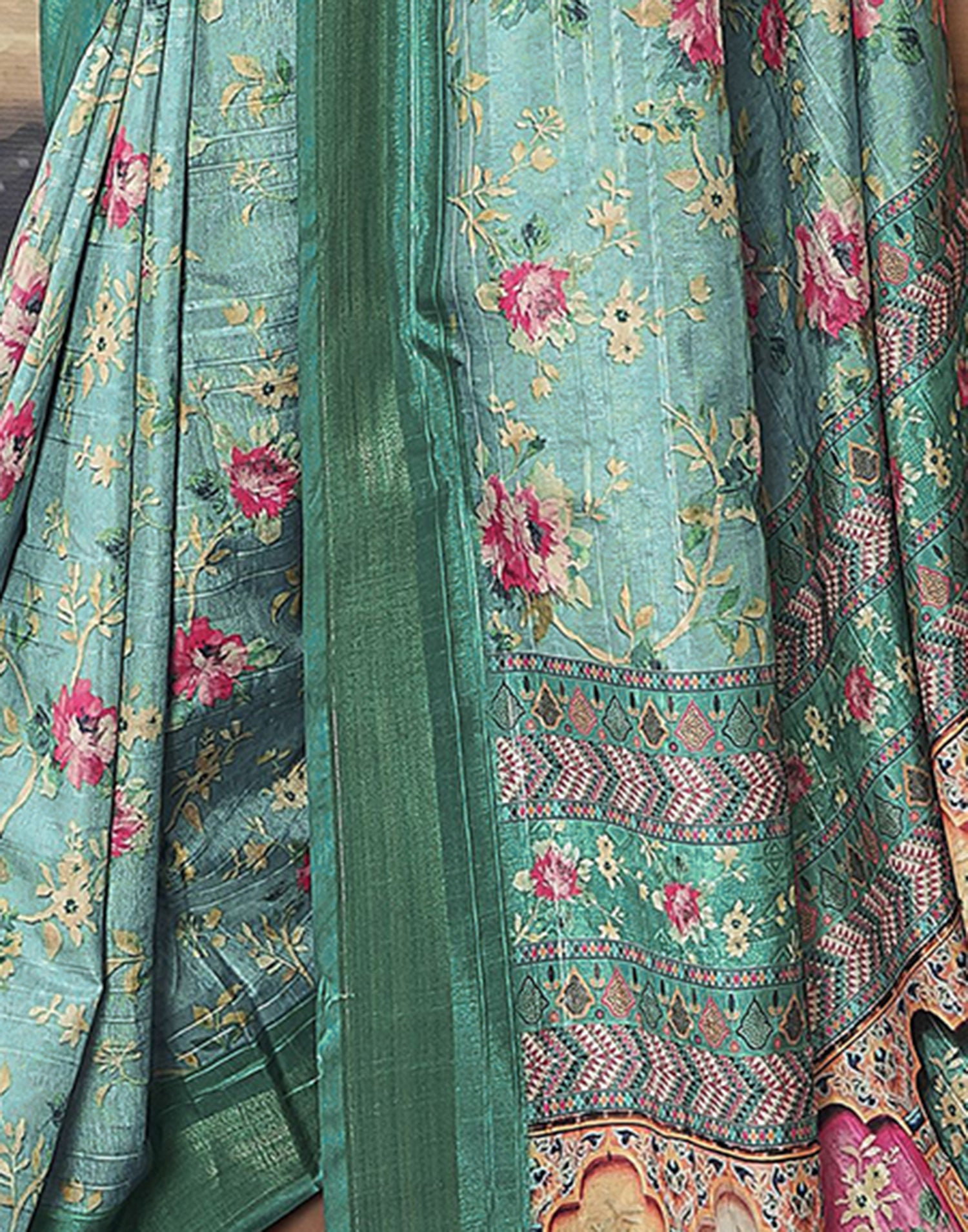 Light Blue Silk Printed Saree