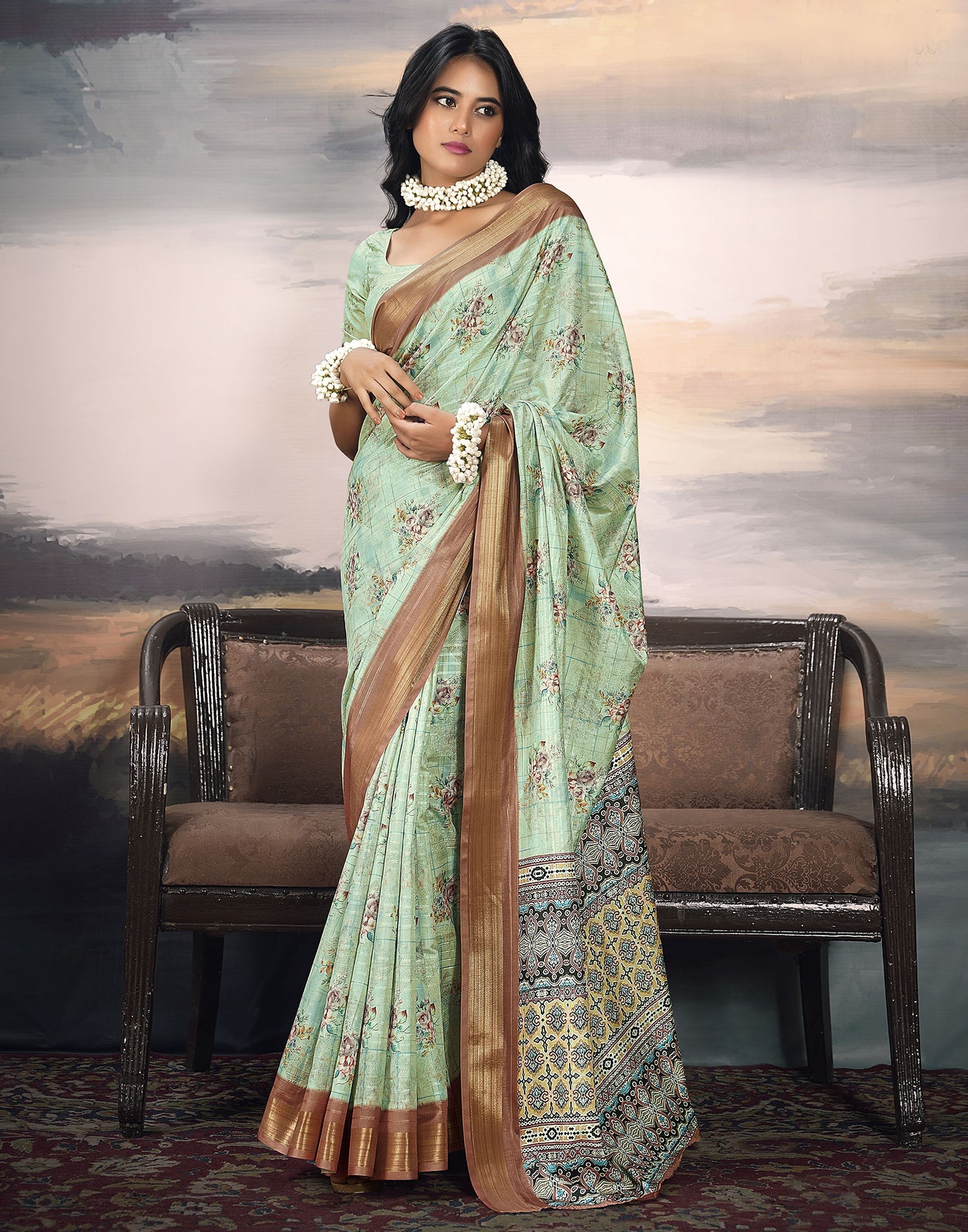 Multicoloured Silk Printed Saree