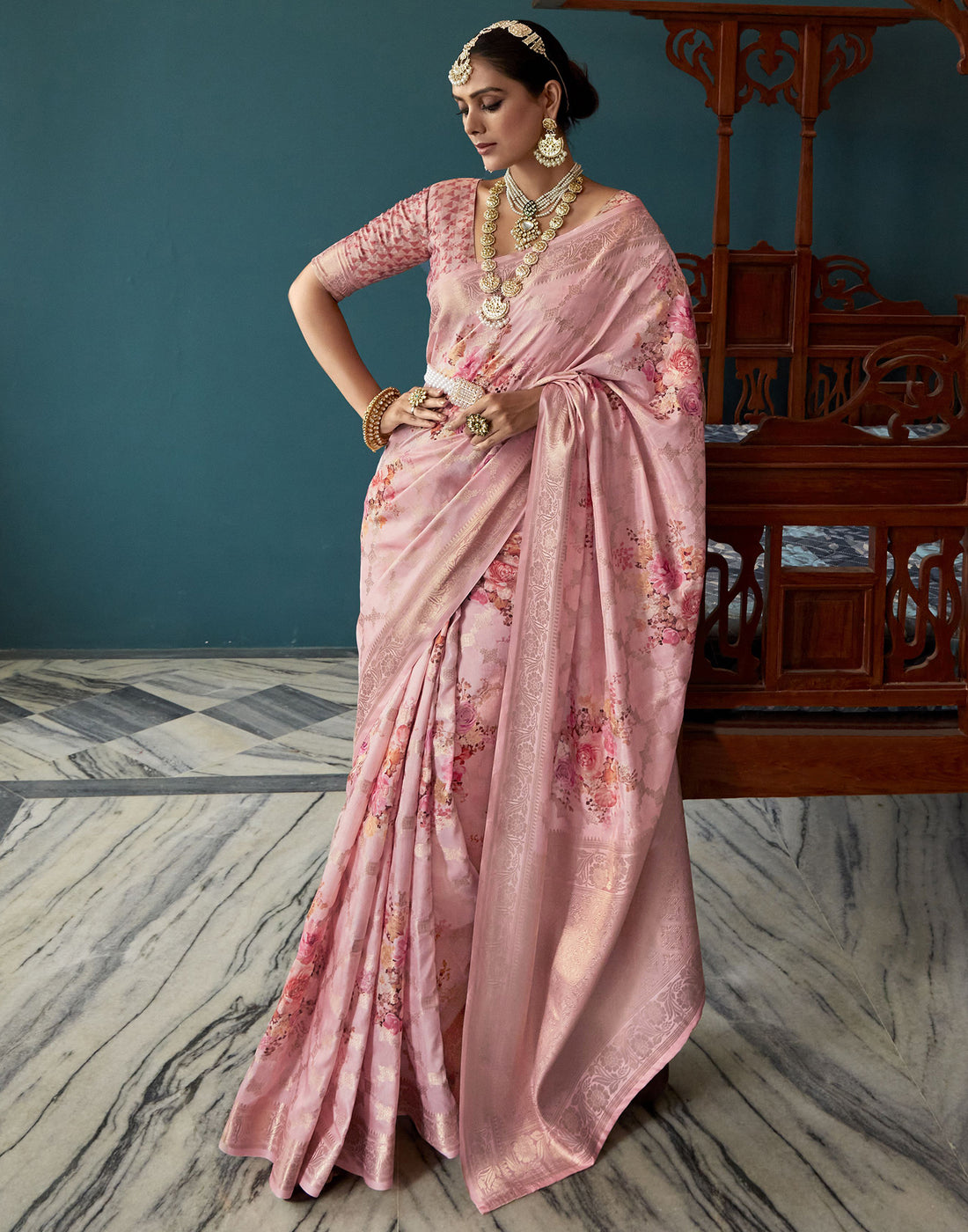 Light Pink Silk Weaving Saree