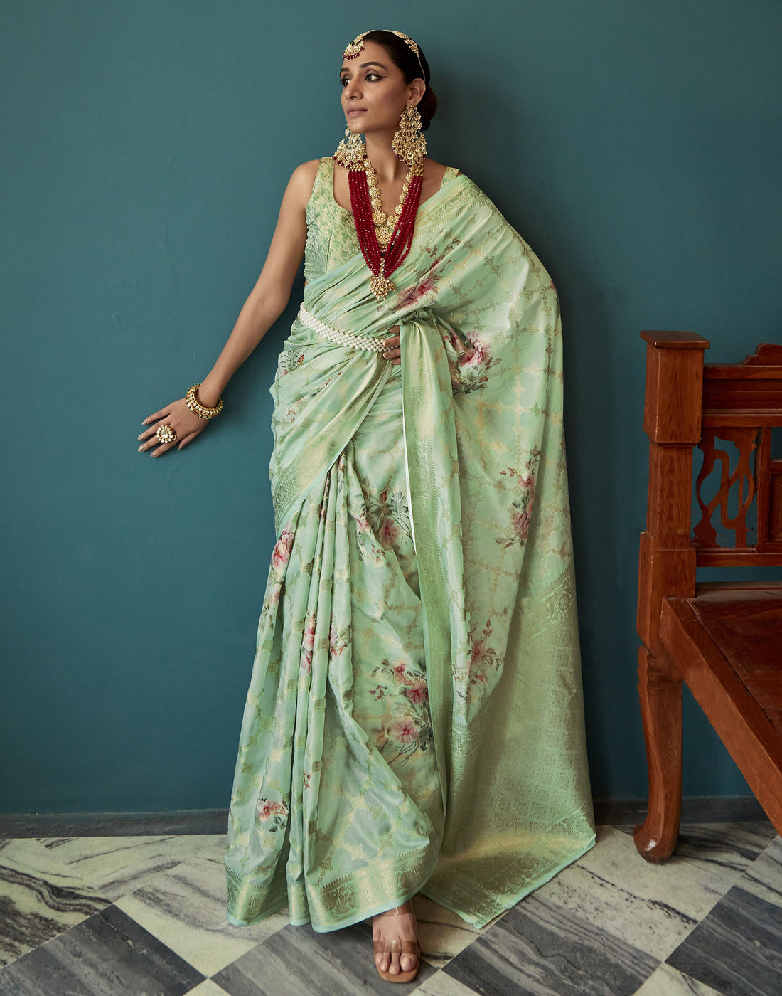 Light Pista Green Silk Weaving Saree