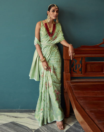 Light Pista Green Silk Weaving Saree