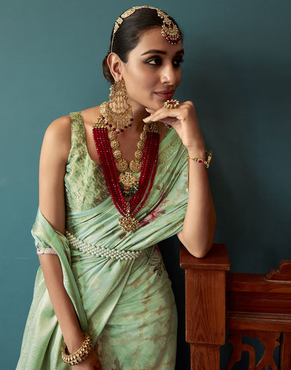 Light Pista Green Silk Weaving Saree