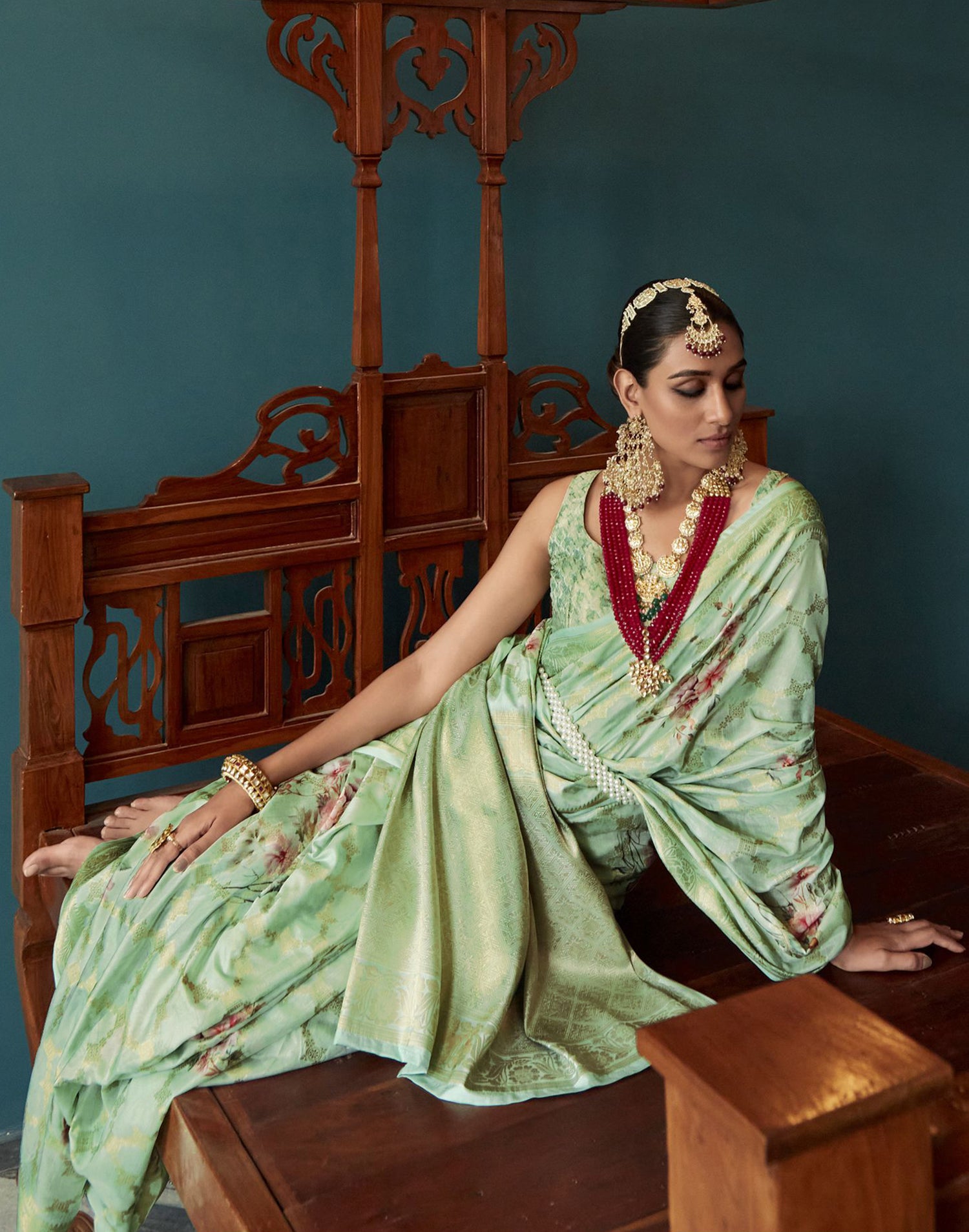 Light Pista Green Silk Weaving Saree