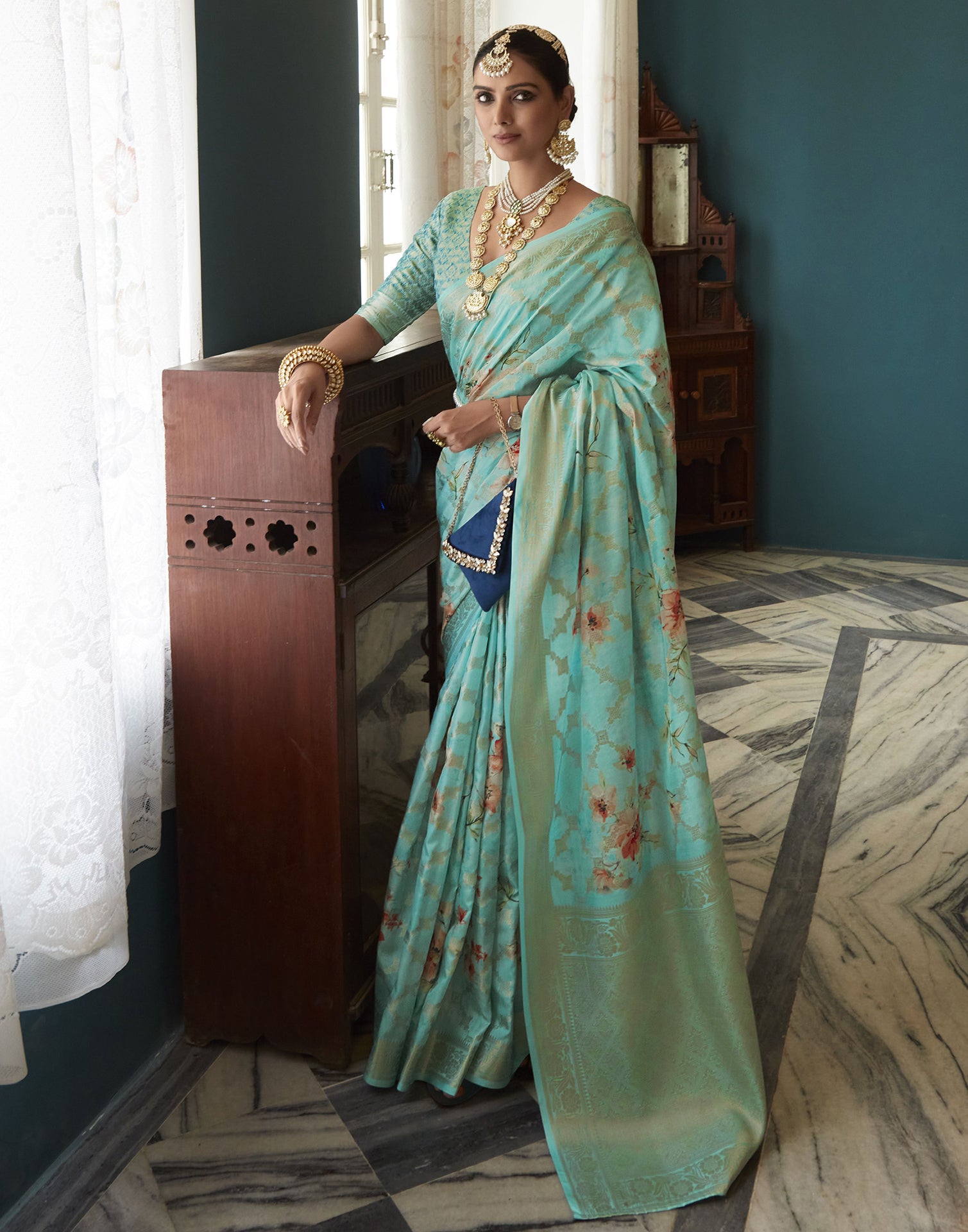 Light Blue Silk Weaving Saree