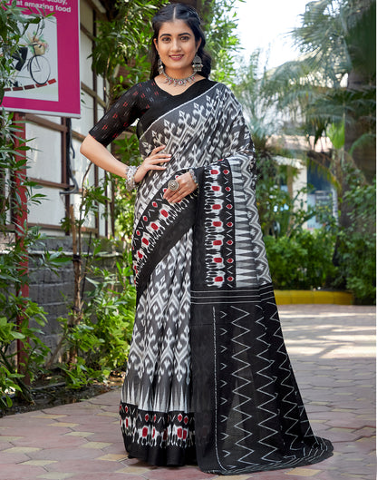 Grey Cotton Printed Saree