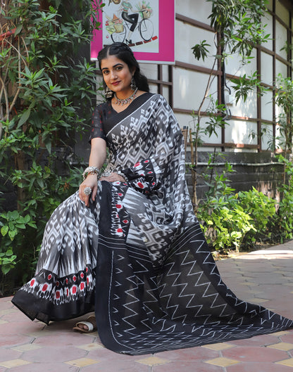 Grey Cotton Printed Saree