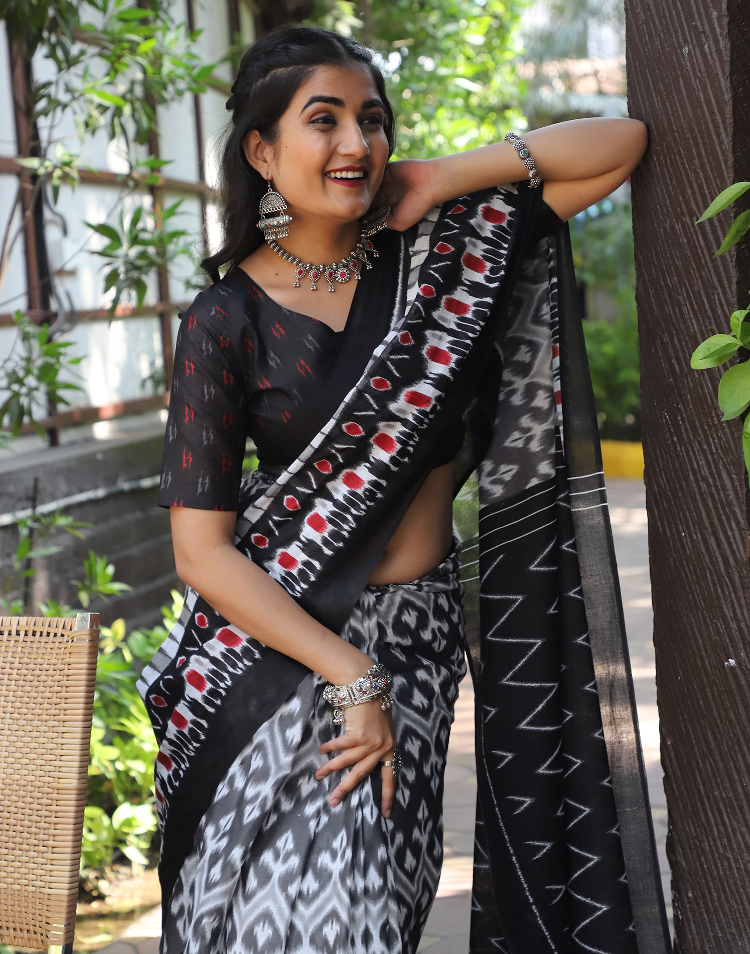 Grey Cotton Printed Saree