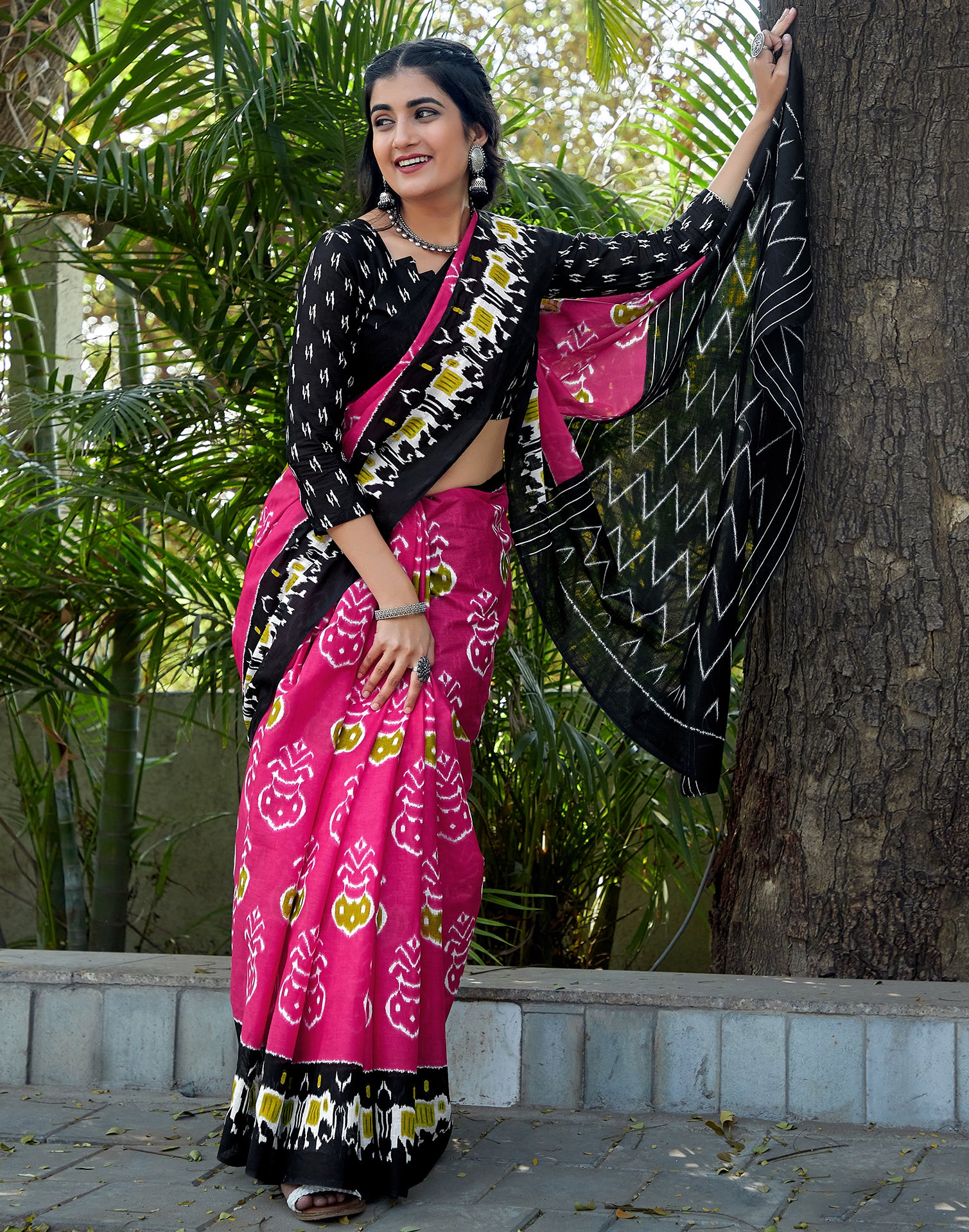 Rani Pink Cotton Printed Saree