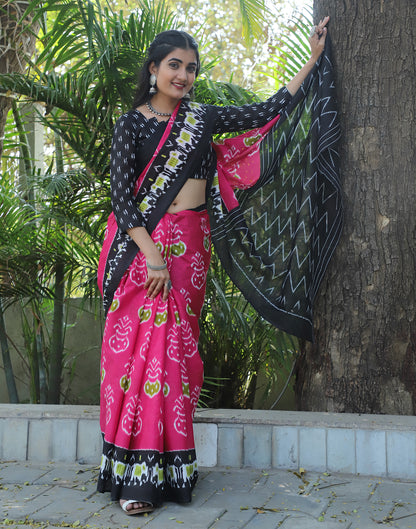 Rani Pink Cotton Printed Saree