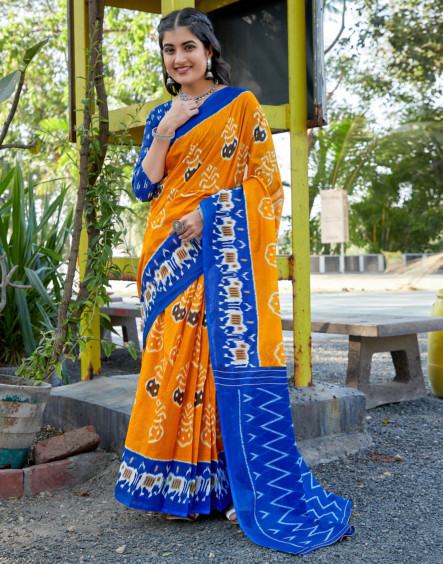 Turmeric Cotton Printed Saree