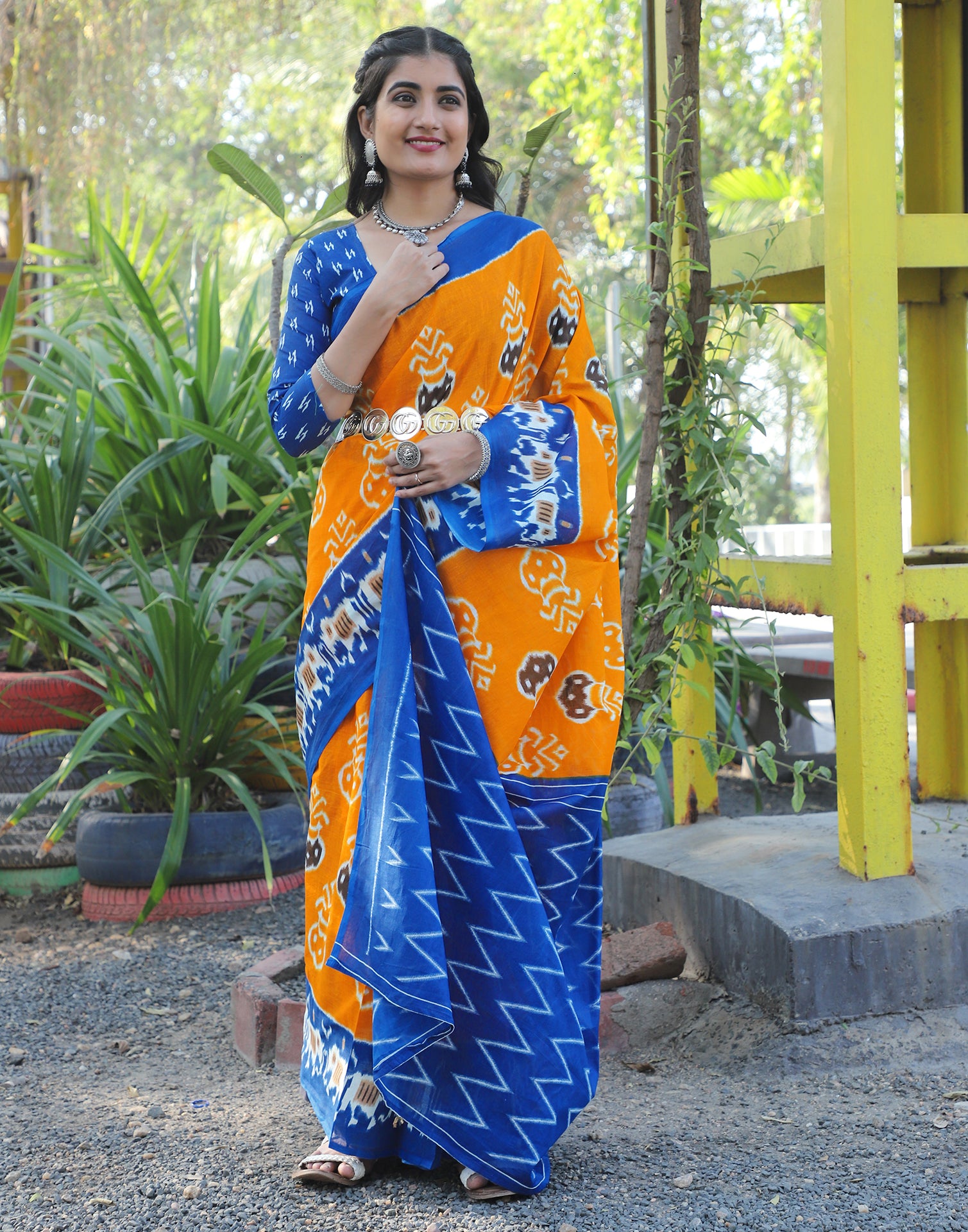 Turmeric Cotton Printed Saree