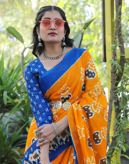 Turmeric Cotton Printed Saree