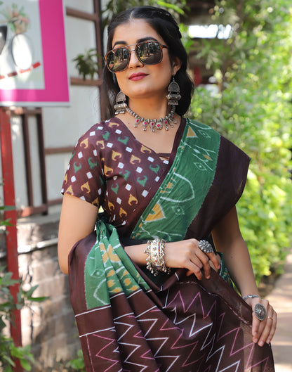 Dusty Green Cotton Printed Saree