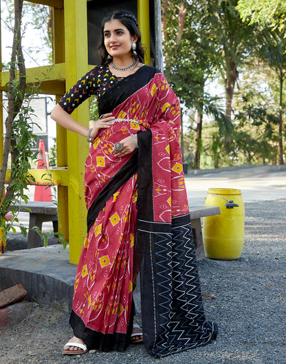 Dusty Red Cotton Printed Saree