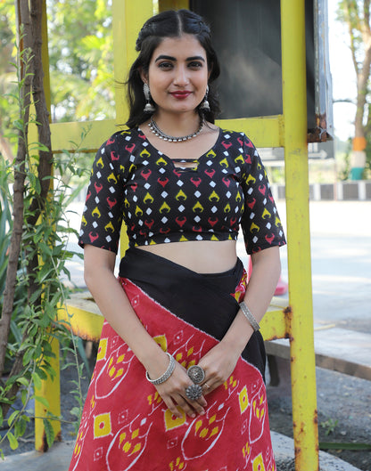 Dusty Red Cotton Printed Saree