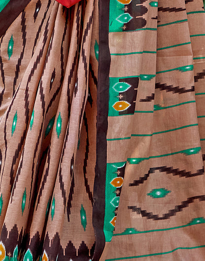 Light Brown Cotton Printed Saree