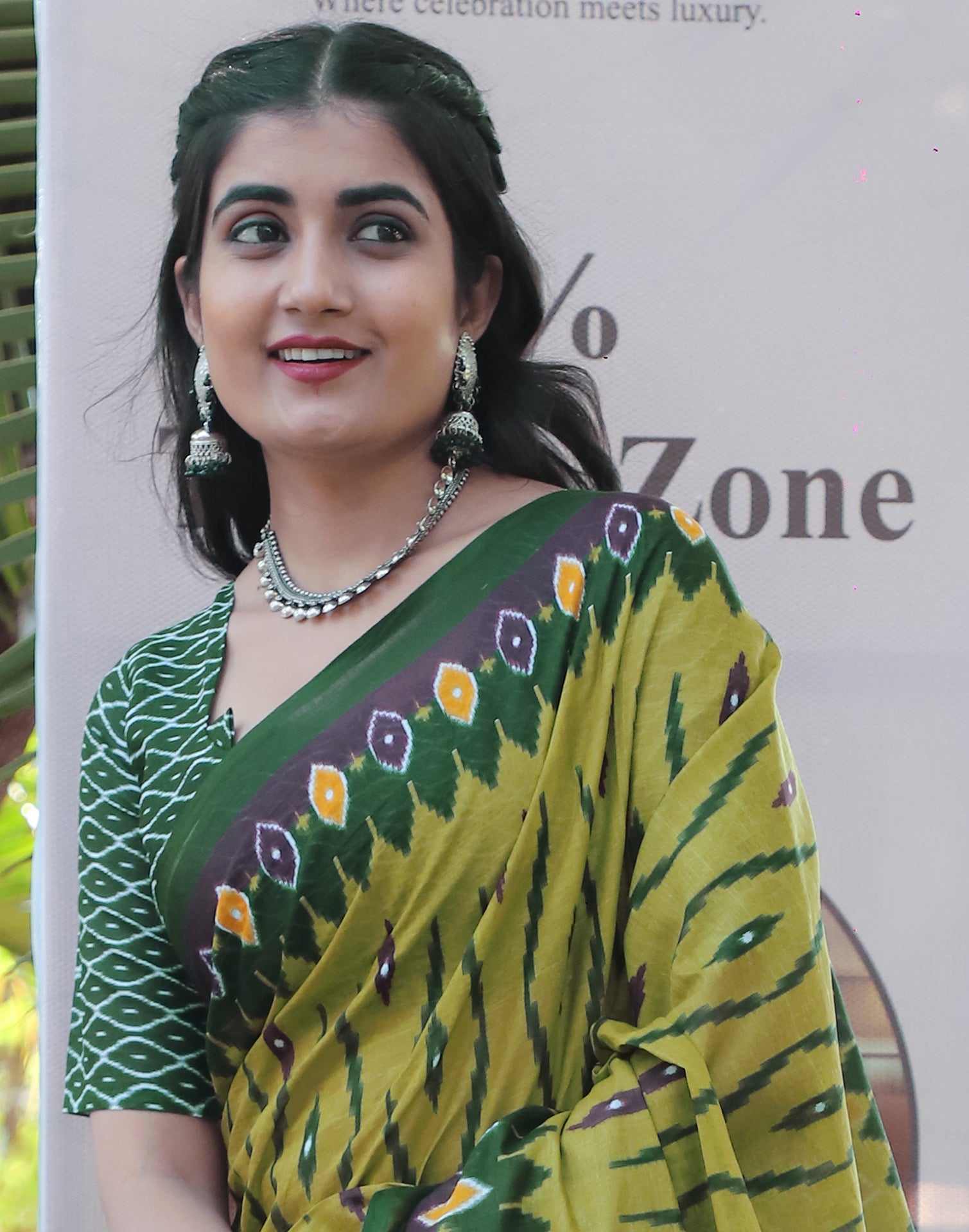 Green Cotton Printed Saree