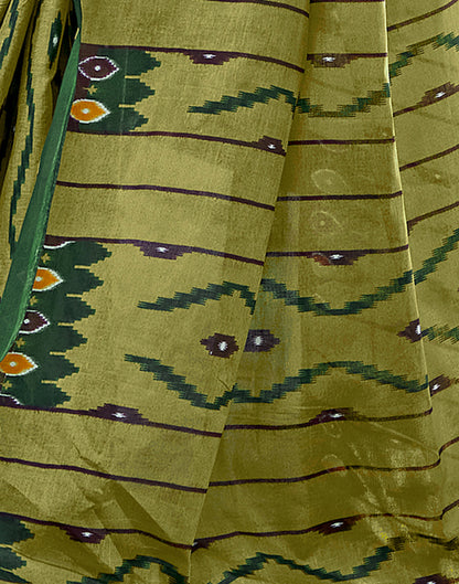 Green Cotton Printed Saree