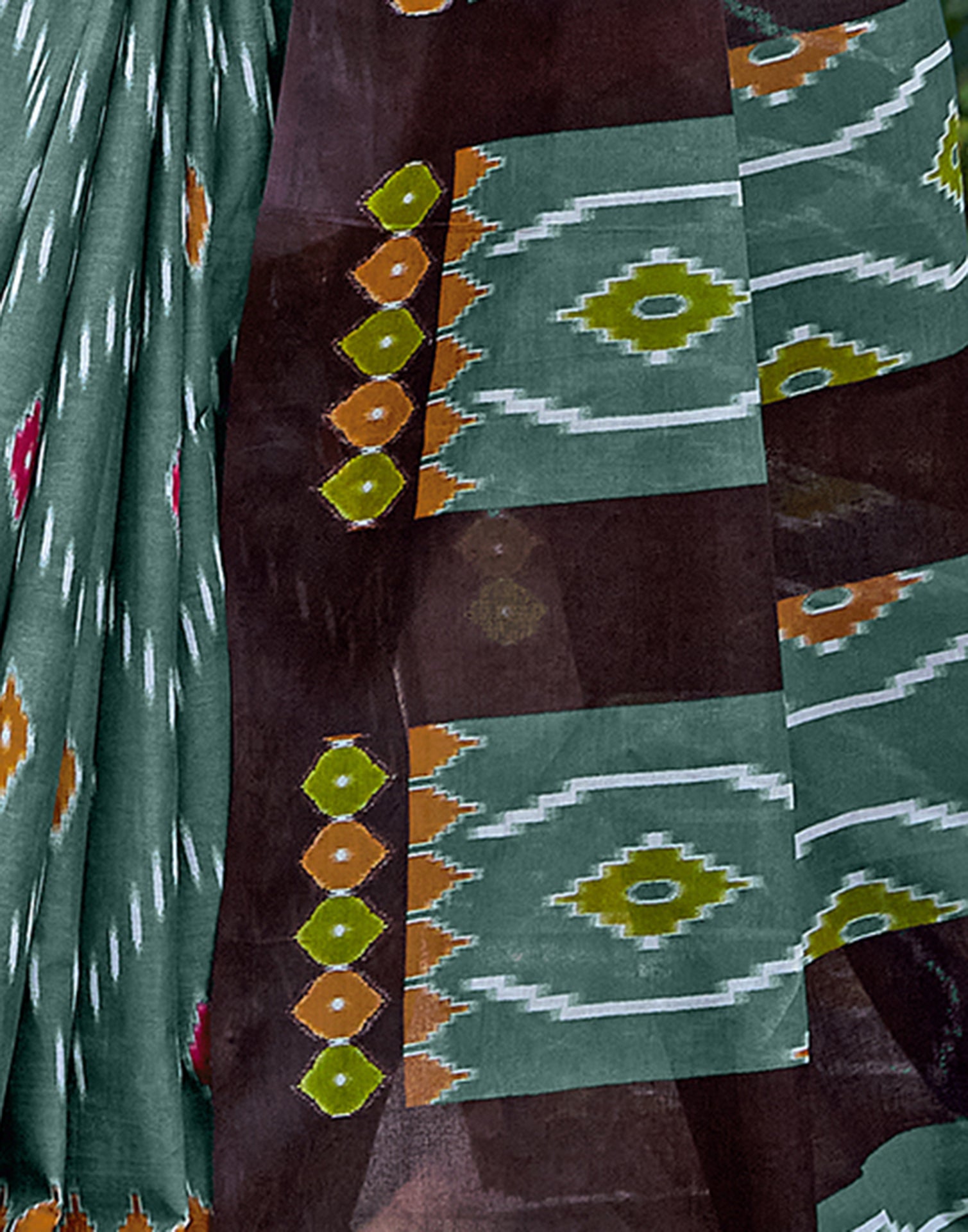 Dusty Green Cotton Printed Saree