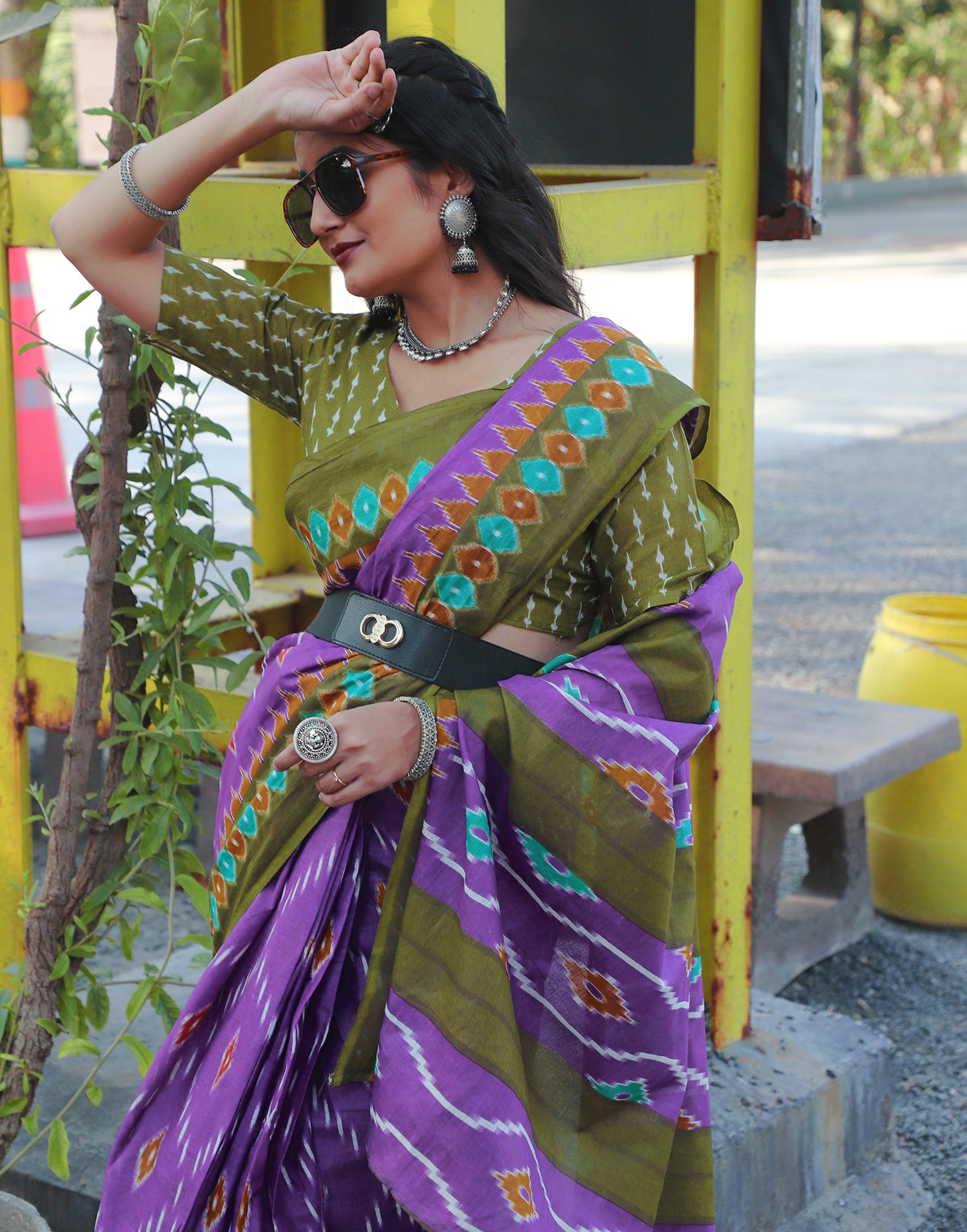 Purple Cotton Printed Saree