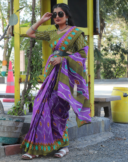 Purple Cotton Printed Saree