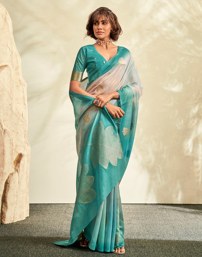 Turquoise Cotton Weaving Saree