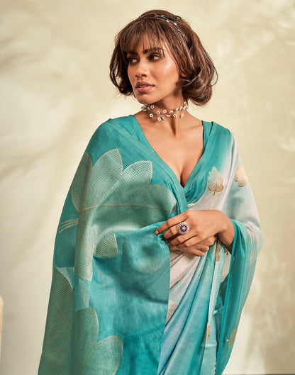 Turquoise Cotton Weaving Saree