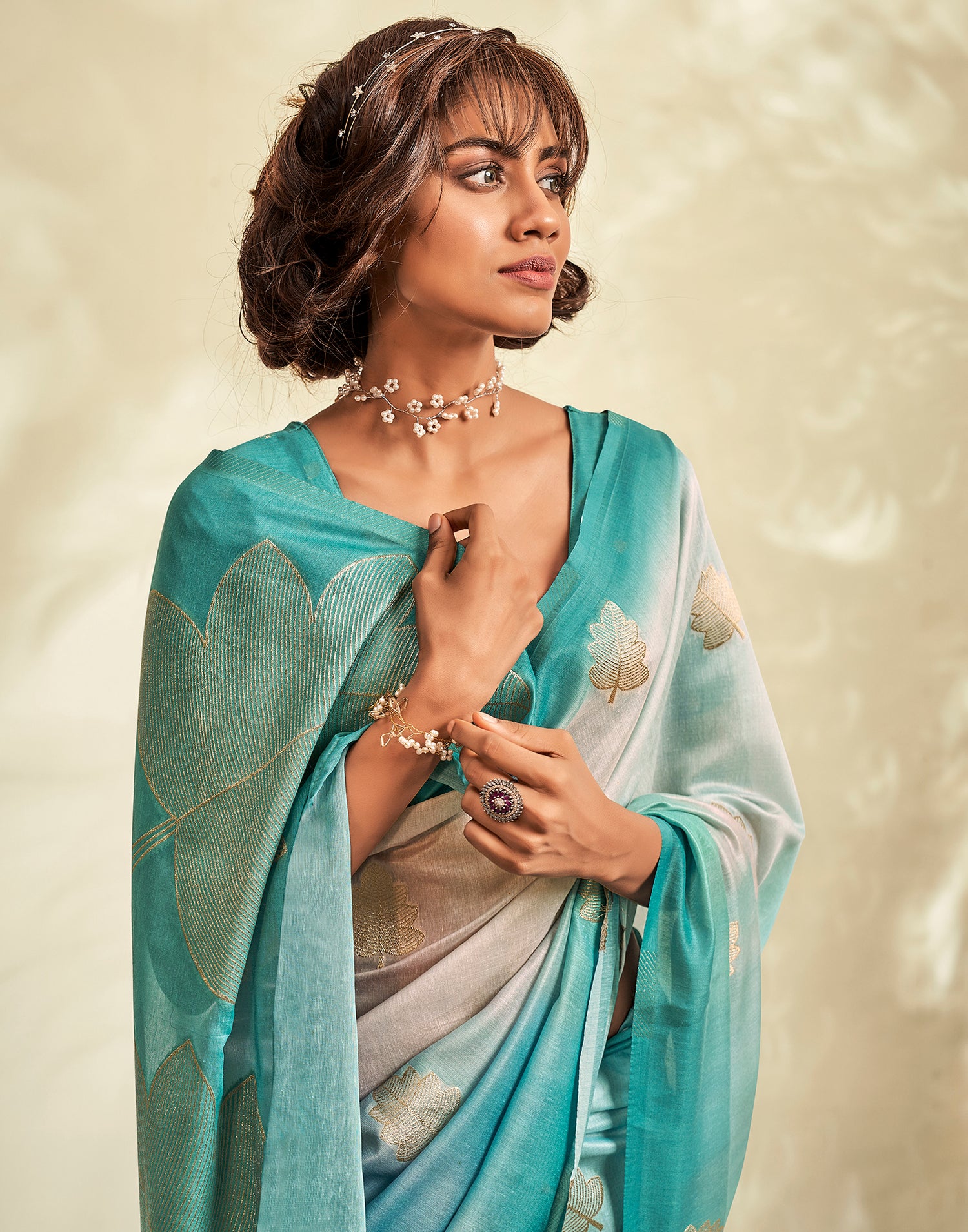 Turquoise Cotton Weaving Saree