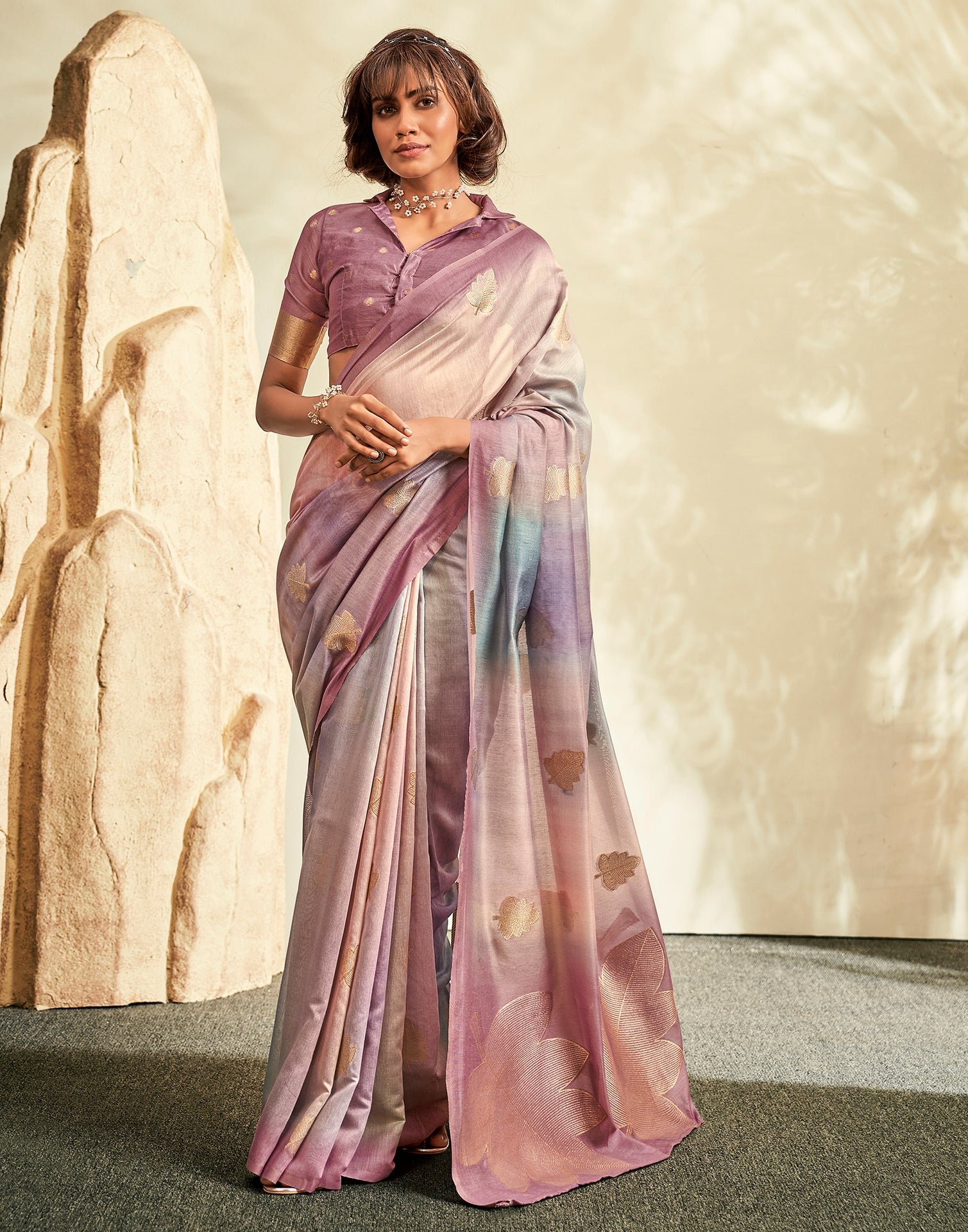 Dusty Pink Cotton Weaving Saree