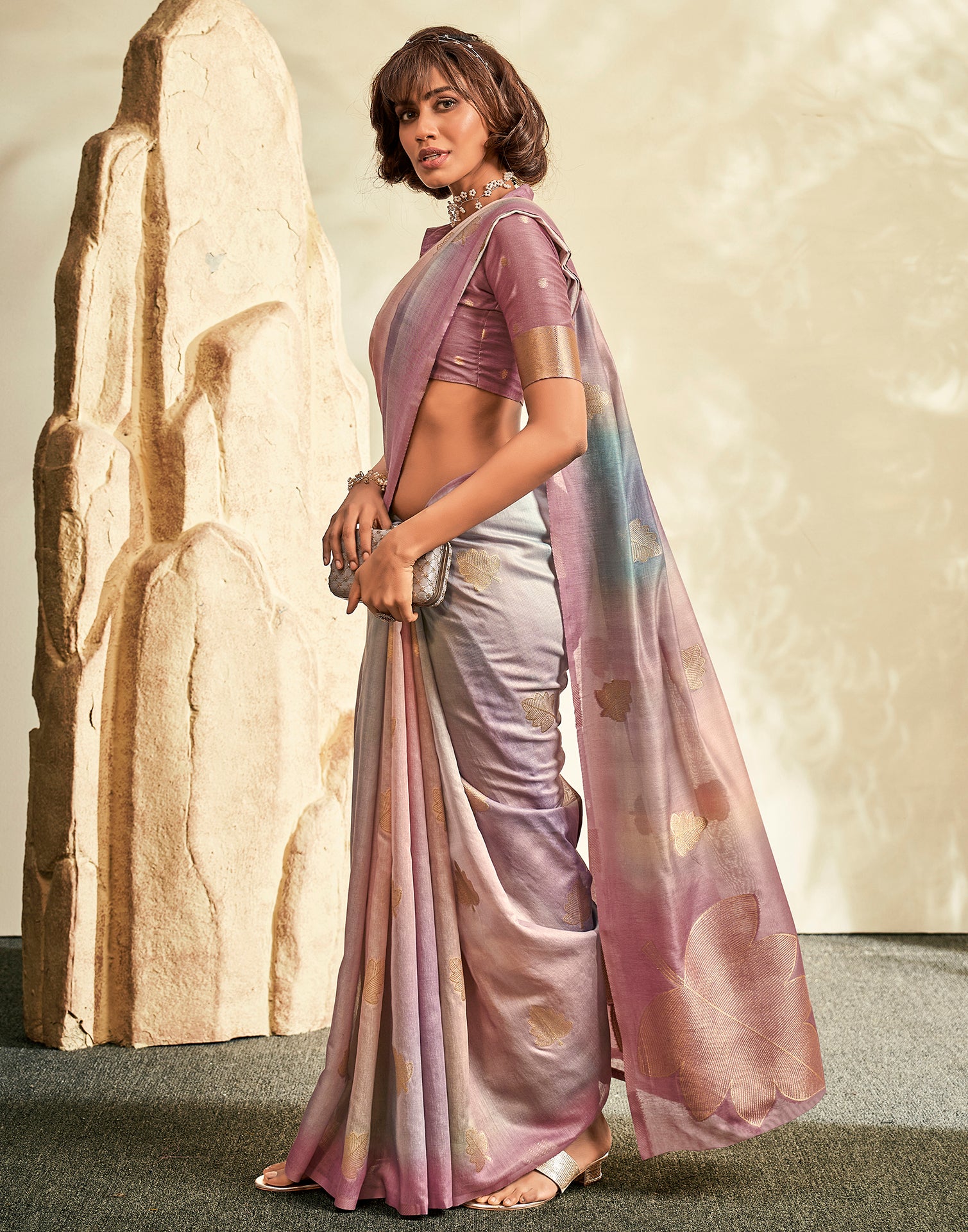 Dusty Pink Cotton Weaving Saree