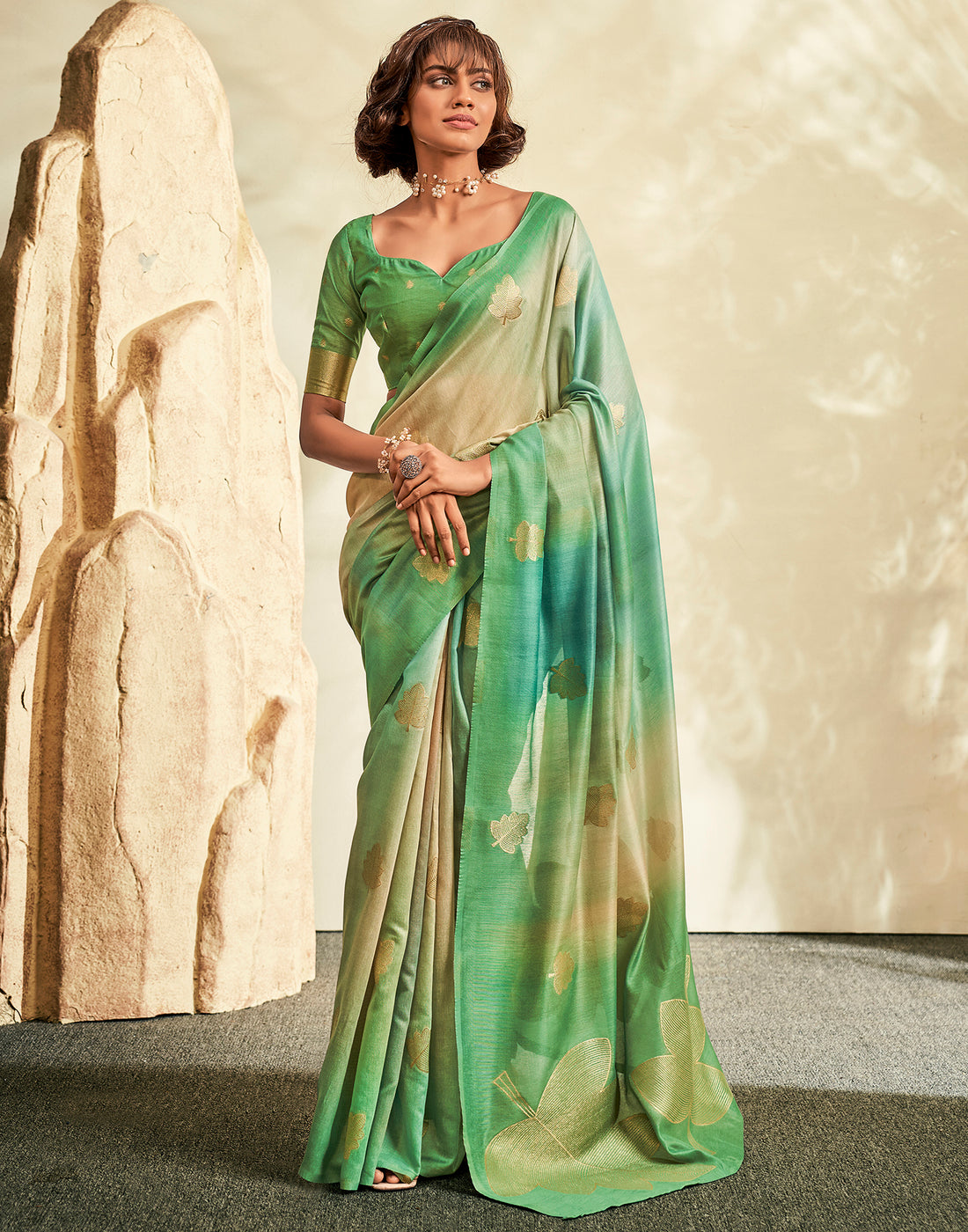 Light Green Cotton Weaving Saree