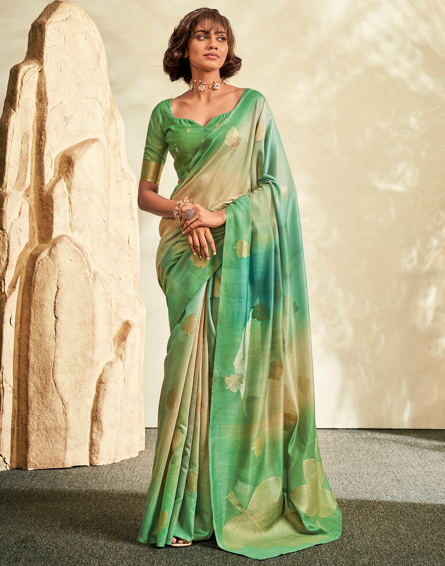 Light Green Cotton Weaving Saree