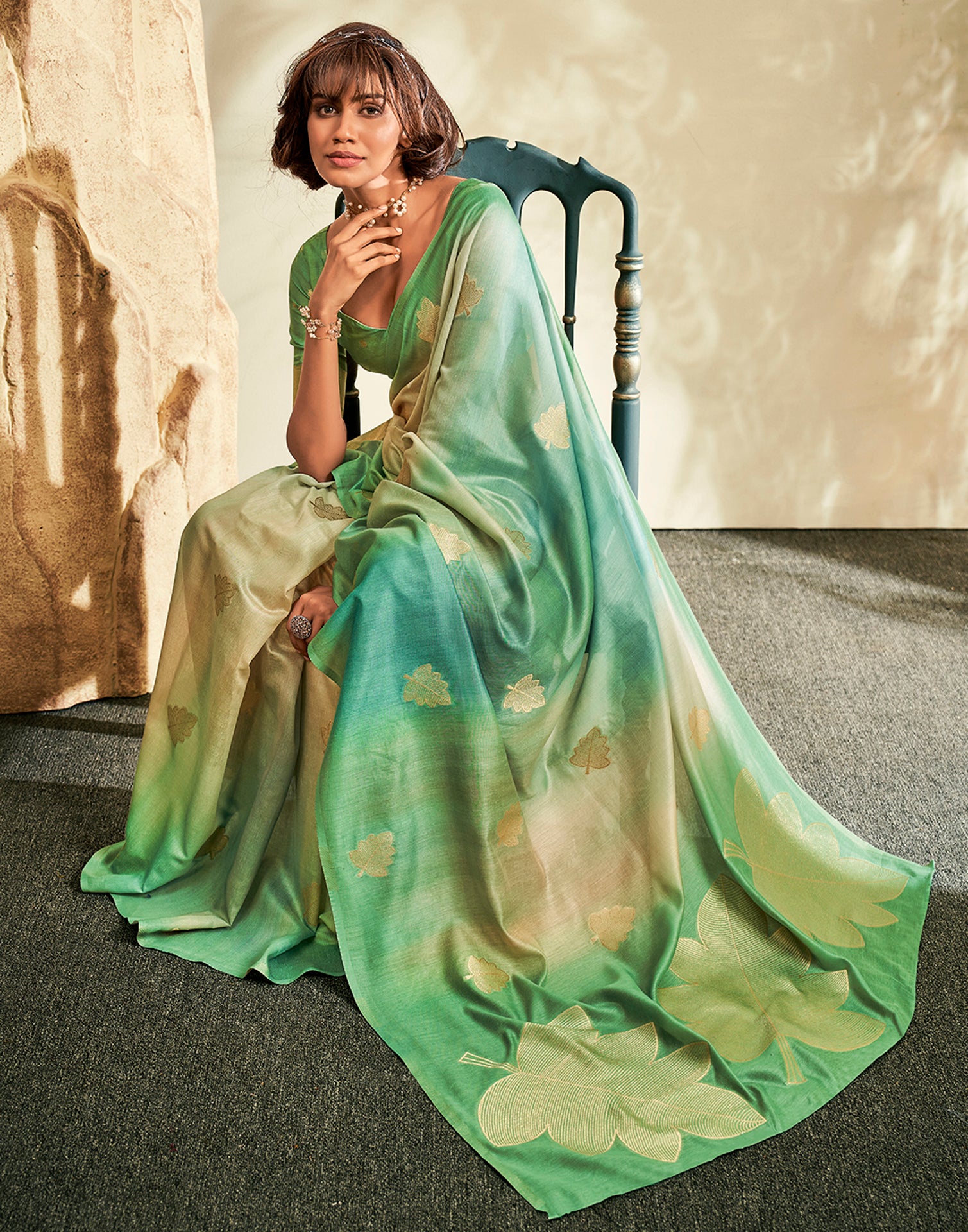 Light Green Cotton Weaving Saree