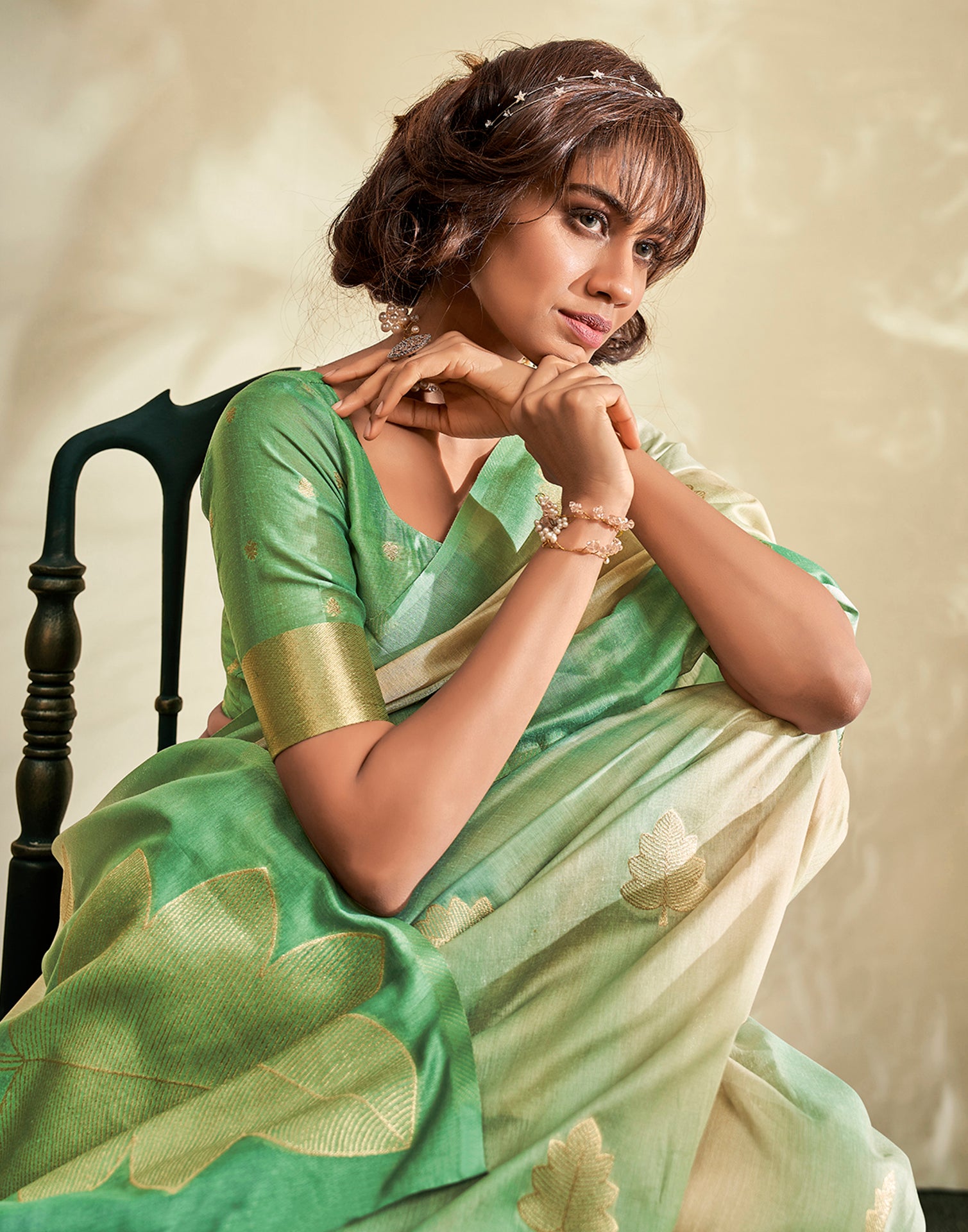 Light Green Cotton Weaving Saree