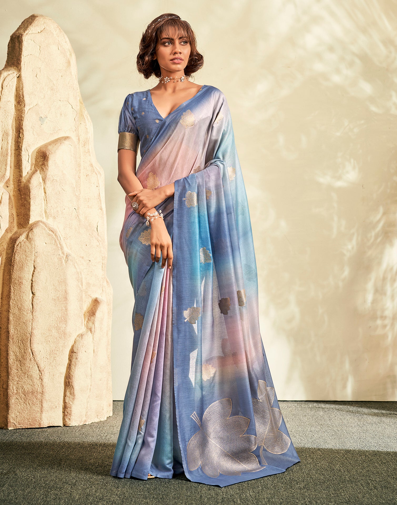 Light Blue Cotton Weaving Saree