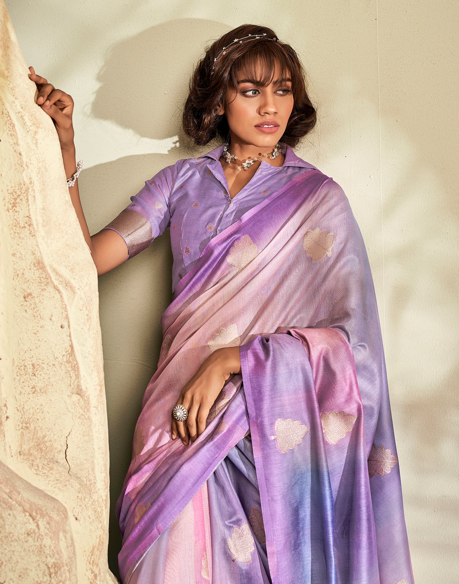 Lavender Cotton Weaving Saree