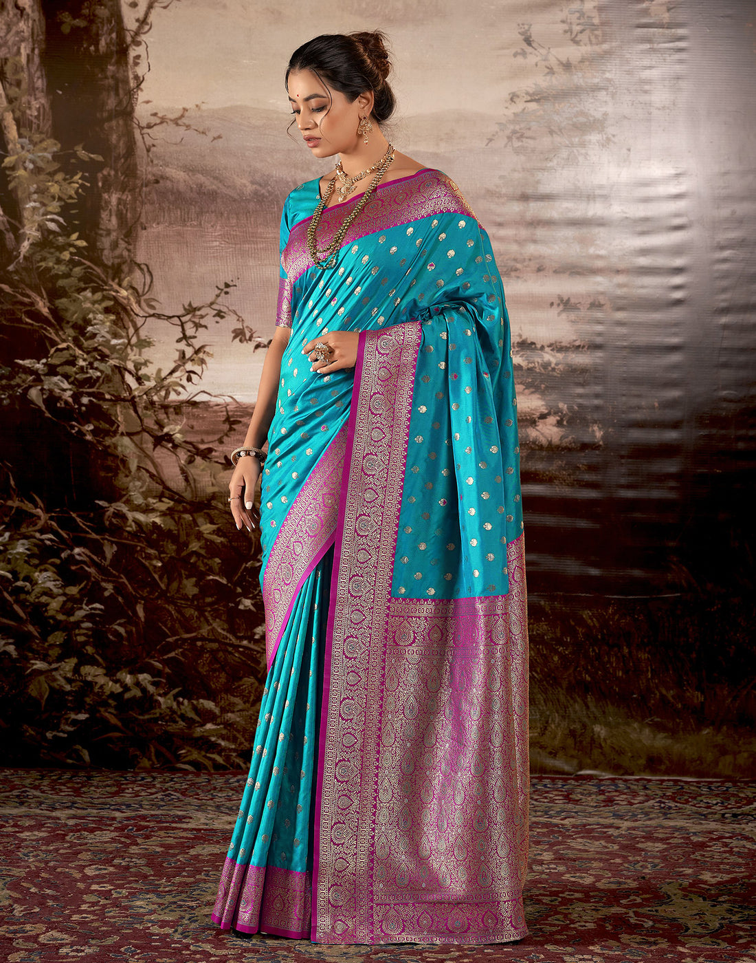 Turquoise Silk Weaving Saree