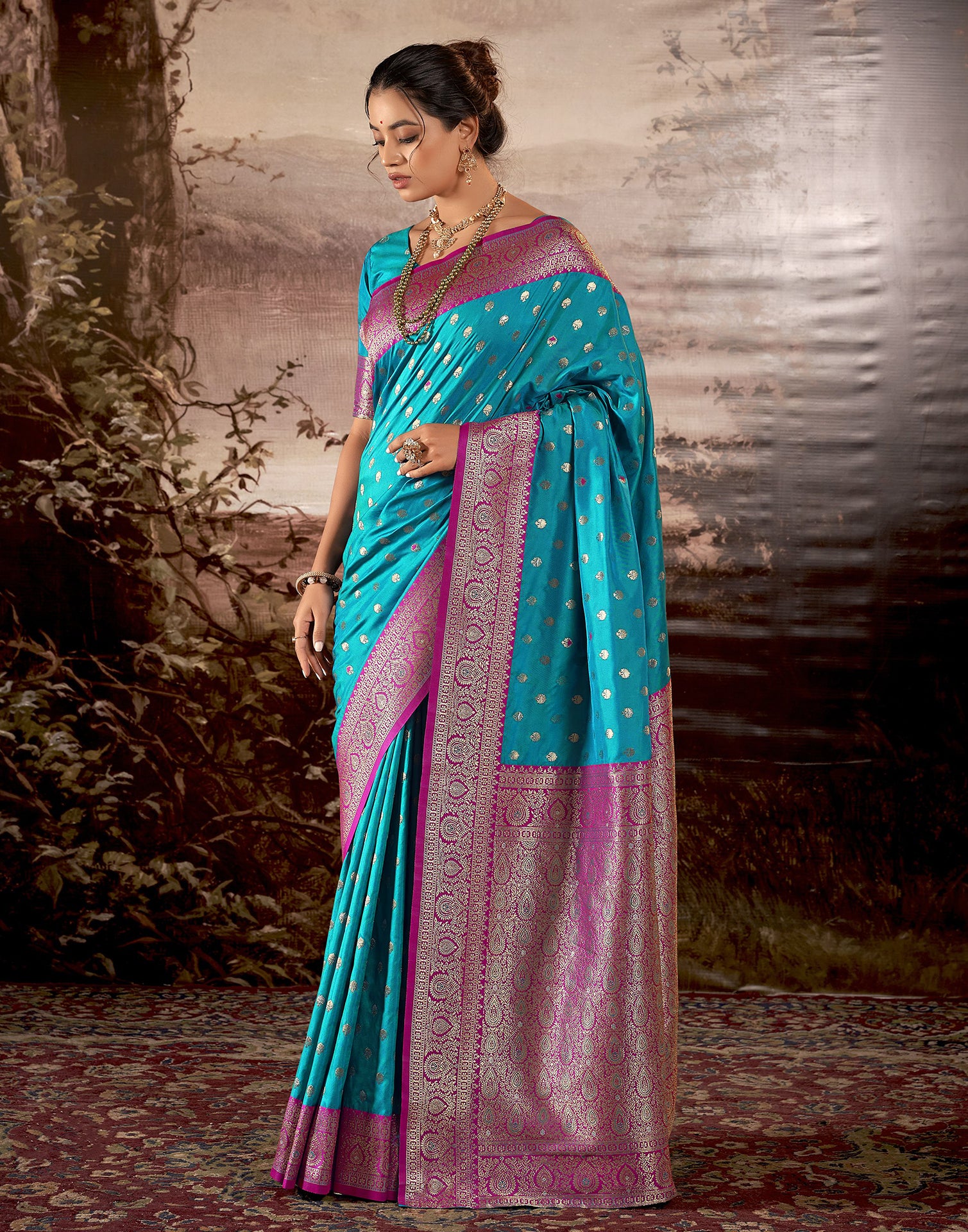 Turquoise Silk Weaving Saree