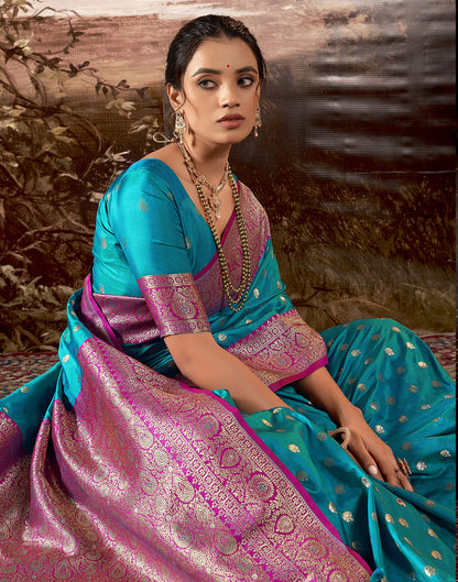 Turquoise Silk Weaving Saree