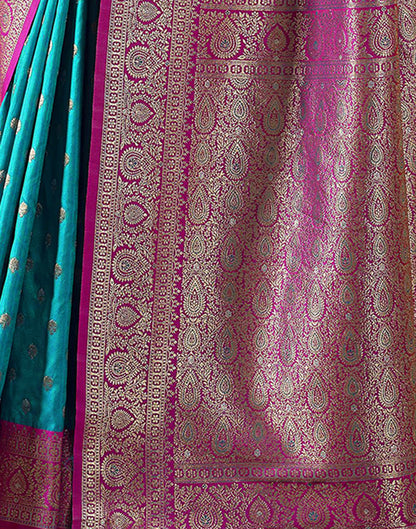 Turquoise Silk Weaving Saree