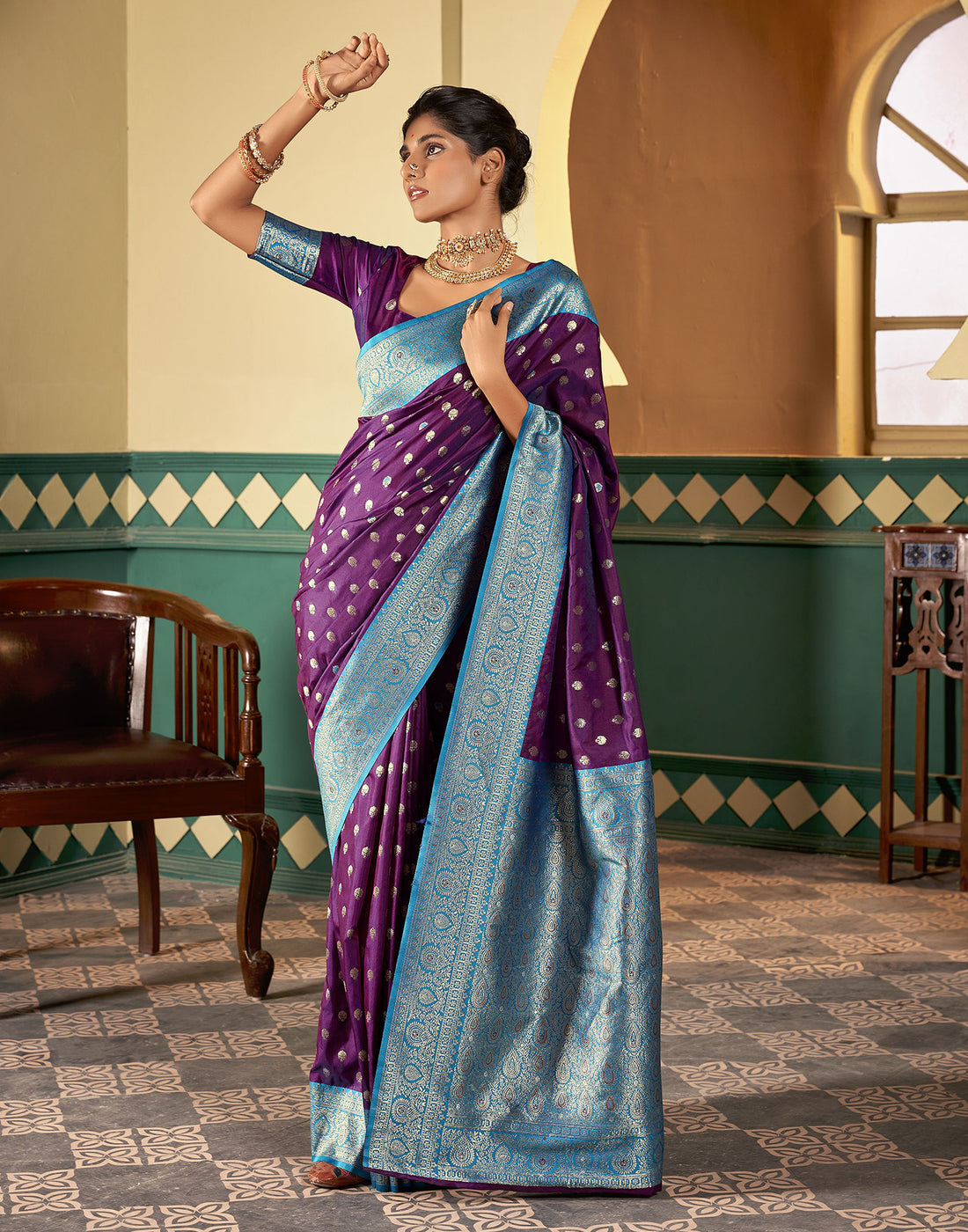 Purple  Silk Weaving Saree