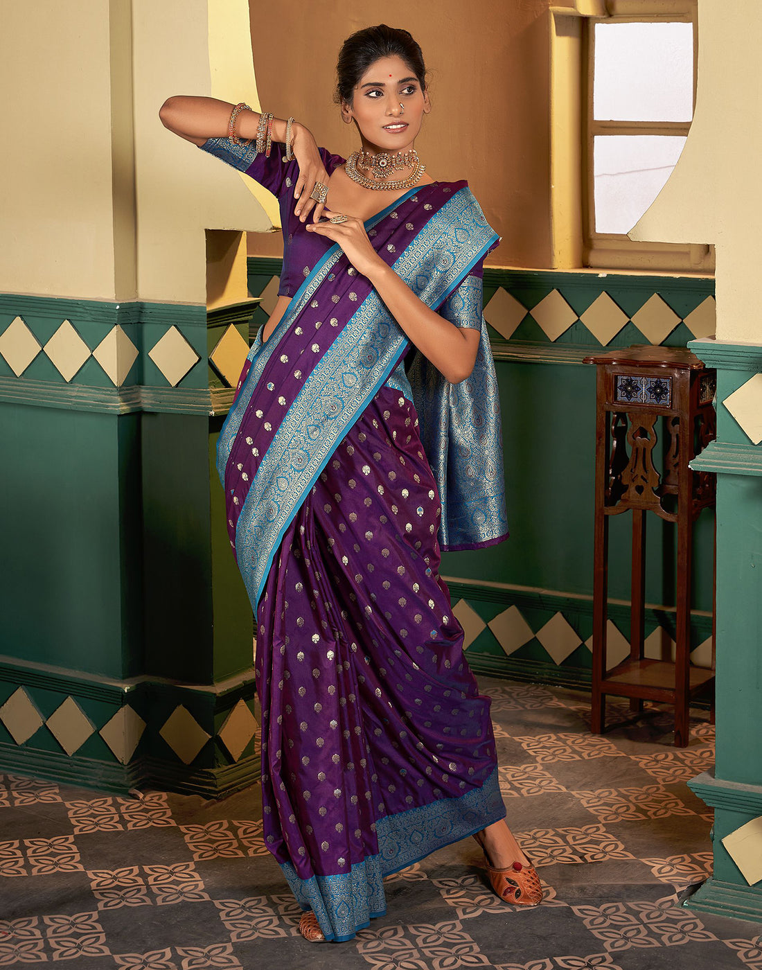 Purple  Silk Weaving Saree