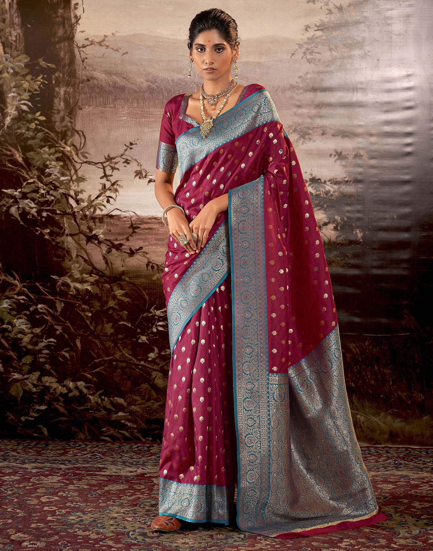 Dark Maroon Silk Weaving Saree