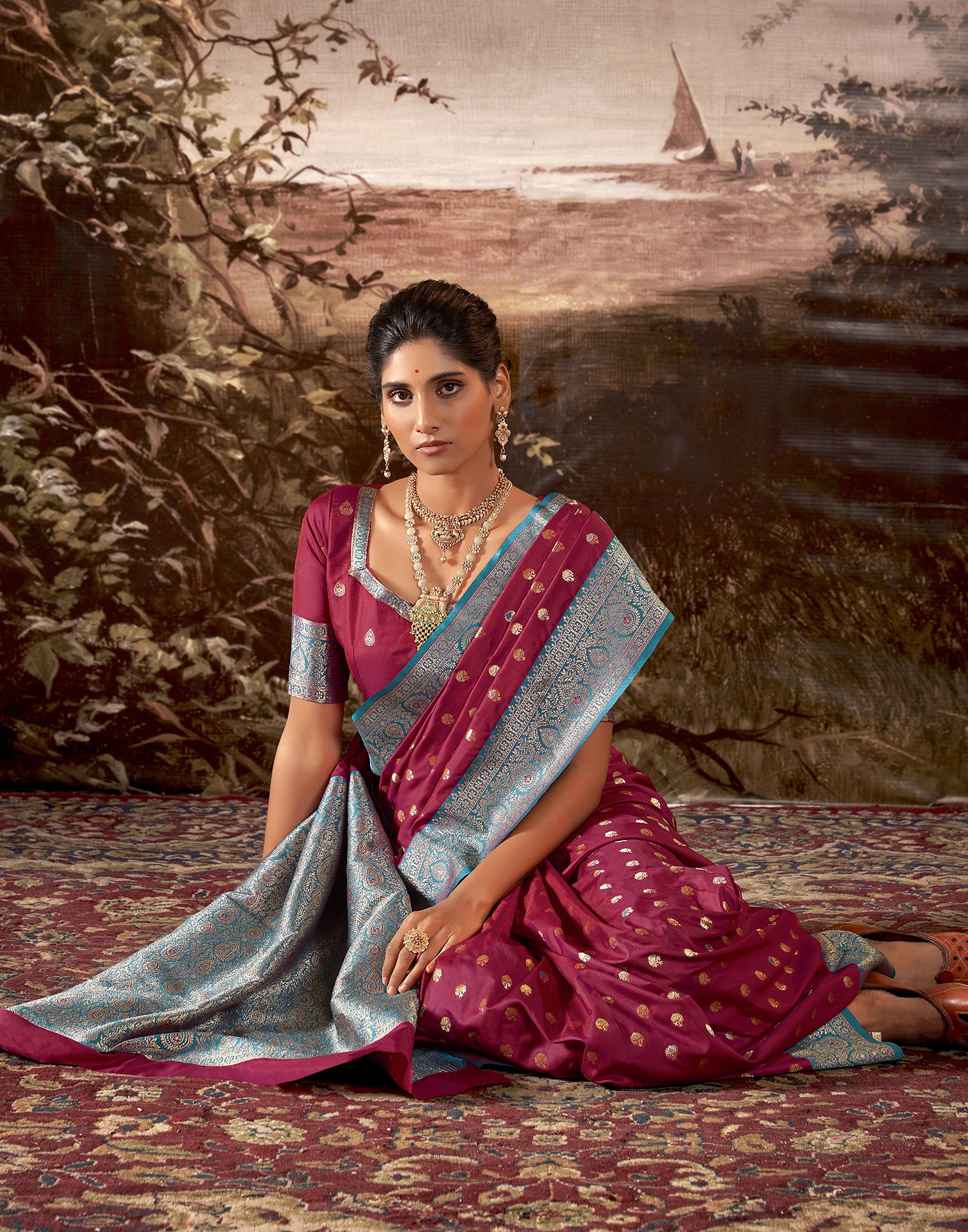 Dark Maroon Silk Weaving Saree