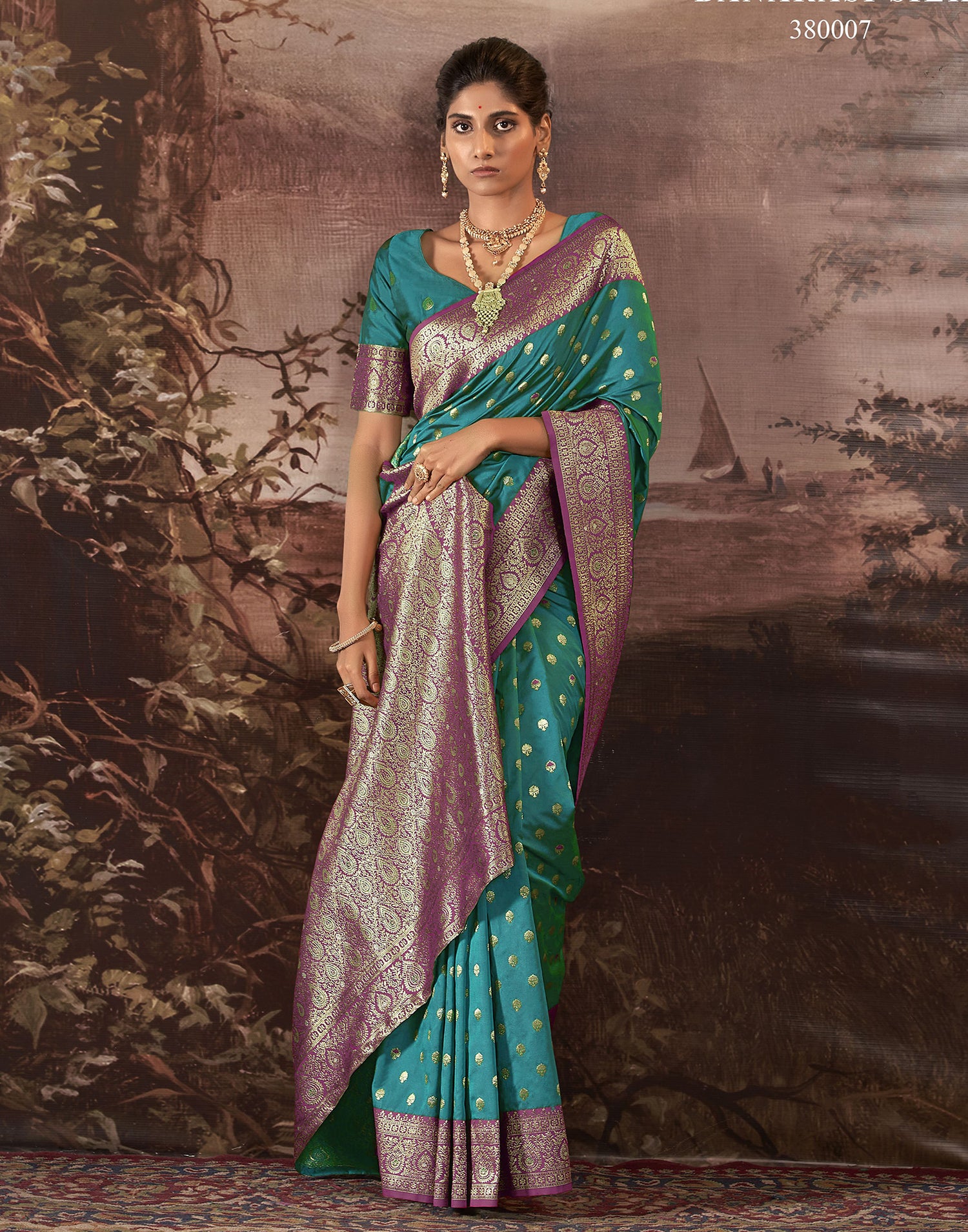 Rama Green Silk Weaving Saree