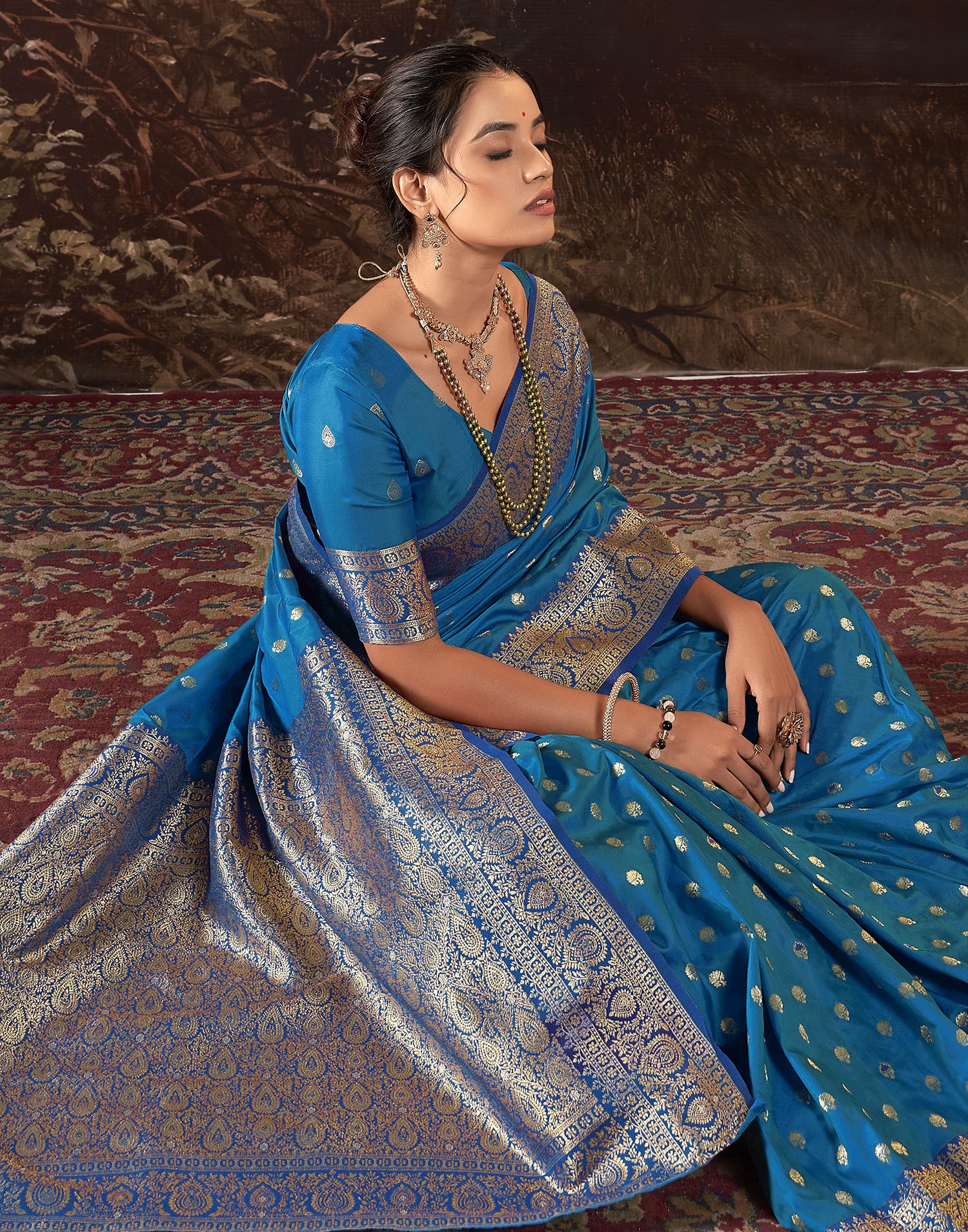 Peacock Blue Silk Weaving Saree