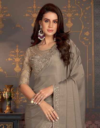 Grey Satin Plain Saree