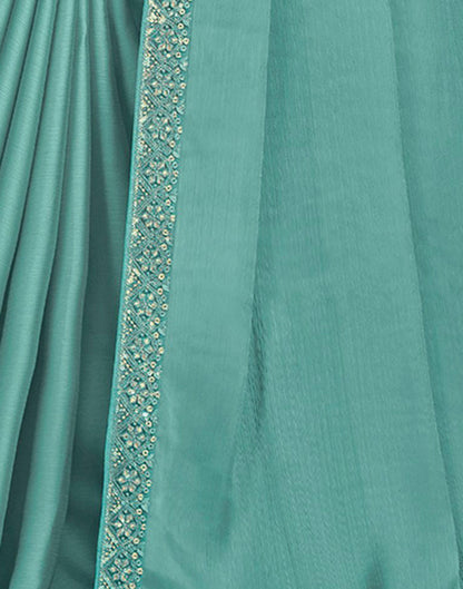 Sky Turquoise Satin Plain Saree