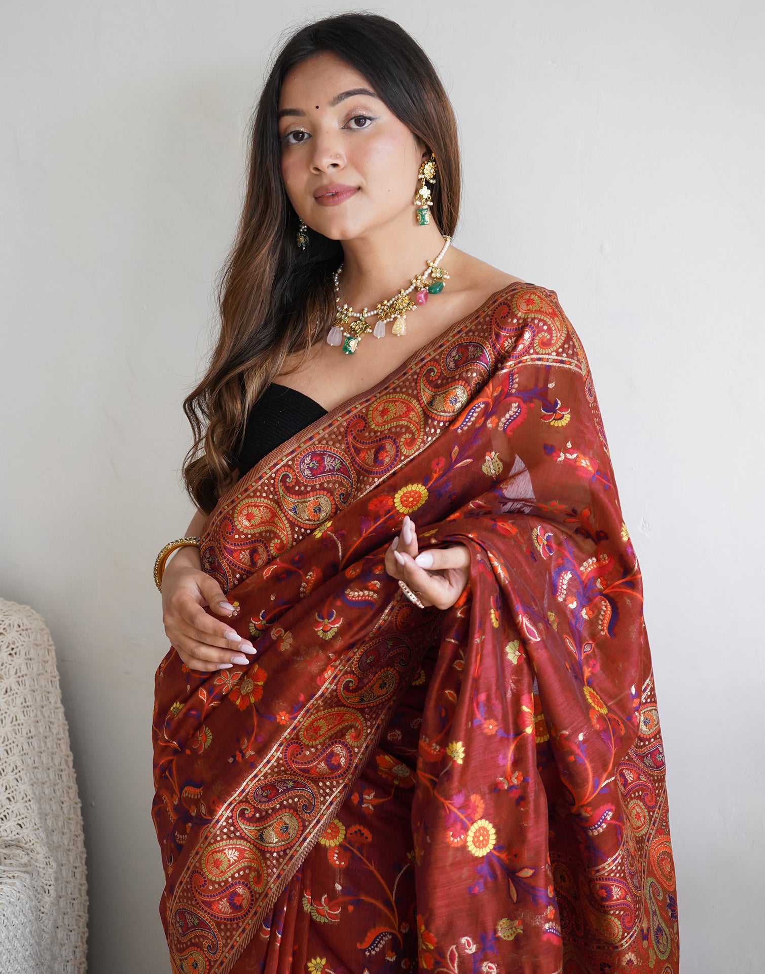 Maroon Cotton Printed Saree